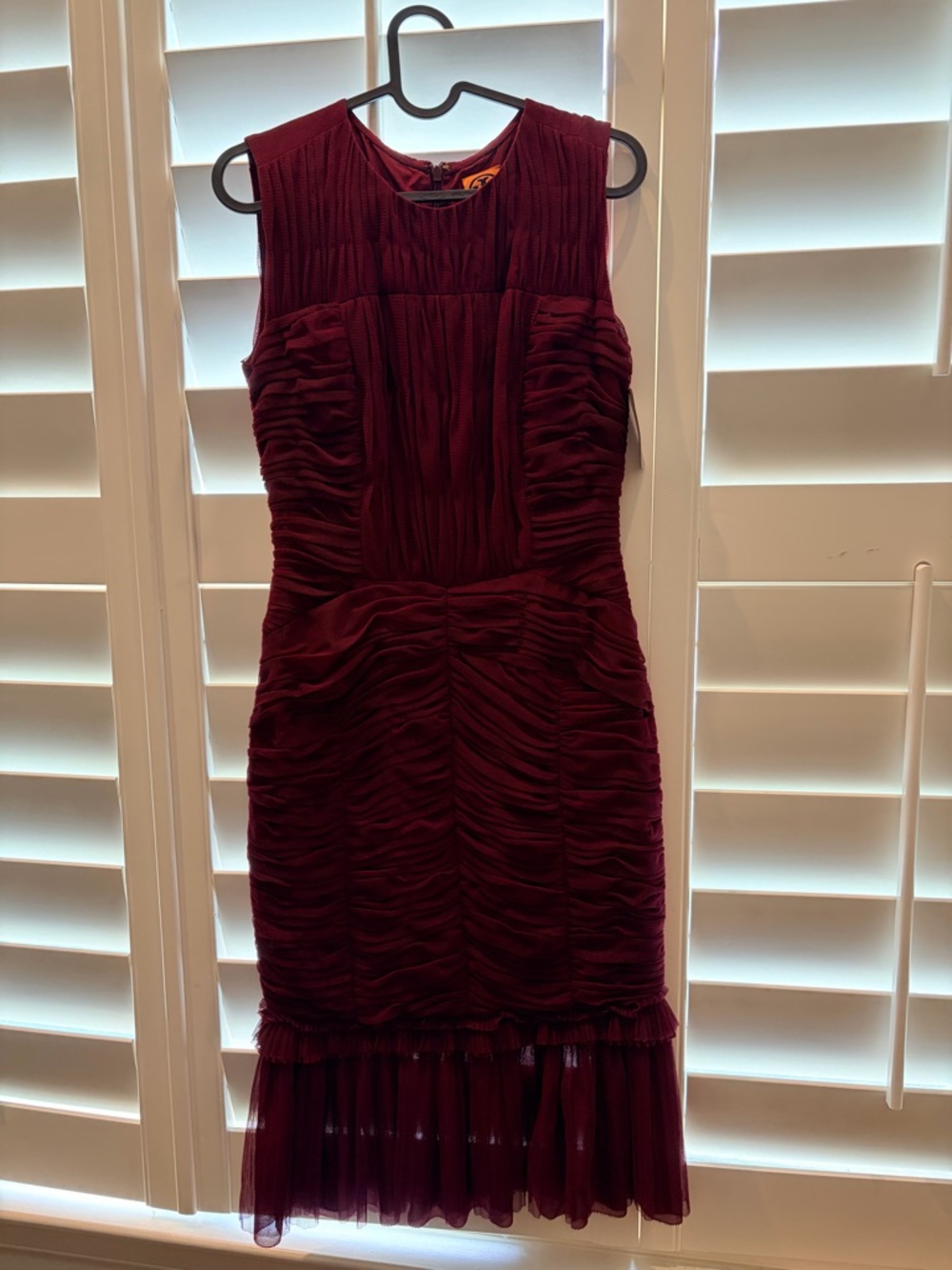 Tory Burch Ruched Midi Dress in Burgundy